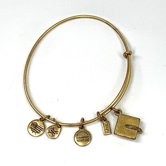Alex and Ani 2017 Grad Cap Charm Bracelet Silver Gold - Expands 2"- 3.5" - Picture 1 of 2